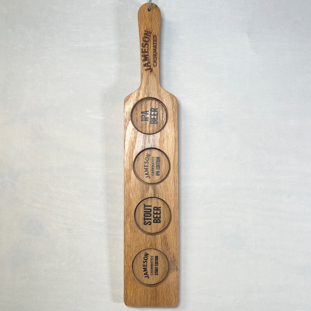 Jameson Caskmates Wooden Beer Flight Paddle Stout IPA Whiskey Tasting Board